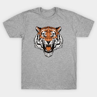 Retro Roaring Tiger Head Illustration T-Shirt